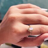 Vintage Pembe Quarz Altın Evlilik Teklifi Hediye 14 Ayar Altın Yüzük 