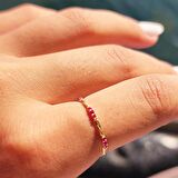 Burma Tel Minimal Ruby Taşlı 14 Ayar Altın Yüzük-Hediye Altın Yüzük