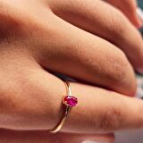 İtalyan Kol 0.30 Karat Ruby Taşlı Tek Taş Yüzük-Ruby 14 Ayar Altın Yüzük