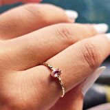 Minimal Oval Taşlı Sultanayt Altın Yüzük-Minimal Oval Taşlı Tek Taş-Oval Taşlı 14 Ayar Altın Tek Taş Yüzük