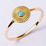 Gümüş Yüzük - Güneş Işıltı Yüzük 0.10 Karat Firuze Taşlı Pırlanta Montörü 925 Ayar Gümüş Yüzük