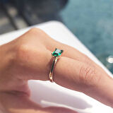 Gümüş Yüzük - 1.10Karat Zümrüt Yeşili Octagon Pırlanta Montörü 925 Ayar Gümüş Evlilik Teklifi Yüzüğü