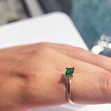 Gümüş Yüzük - 1.10Karat Zümrüt Yeşili Octagon Pırlanta Montörü 925 Ayar Gümüş Evlilik Teklifi Yüzüğü