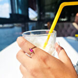 Gümüş Yüzük - 0.60 Karat Mekik Ruby Taşlı Es Pırlanta Montörü 925 Ayar Gümüş Evlilik Teklifi Yüzüğü