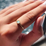 Gümüş Yüzük - Minimal Opal Tek Taş Şans ve Uğur 925 Ayar Gümüş Yüzük