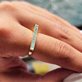 Gümüş Yüzük - Firuze Taşlı Düz Çizgi Modern Dizayn 925 Ayar Gümüş Yüzük