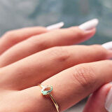 Gümüş Yüzük - 0.40 Karat Green Topaz Oval Taşlı 925 Ayar Gümüş Yüzük