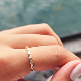 Gümüş Yüzük - Zirkon Taşlı Sıralı Baget Modern 925 Ayar Gümüş Alyans-Modern Eklem Yüzüğü