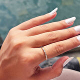 Gümüş Yüzük - Zirkon Taşlı Sıralı Baget Modern 925 Ayar Gümüş Alyans-Modern Eklem Yüzüğü