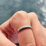 Gümüş Yüzük - Firuze Taşlı Sıralı Baget Modern 925 Ayar Gümüş Alyans-Modern Eklem Yüzüğü