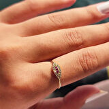 Gümüş Yüzük - Minimal Mekik Signity Swaroski Ruby Taşlı Fantezi Şans 925 Ayar Gümüş Tasarım Yüzük