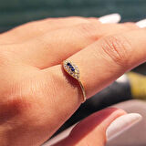 Gümüş Yüzük - Minimal Mekik Signity Swaroski Safir Taşlı Fantezi Şans 925 Ayar Gümüş Tasarım Yüzük