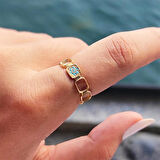 Kapalıçarşı Kare Sıralı Firuze Taşlı 925 Ayar Tasarım Gümüş Yüzük