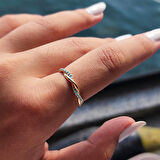 Gümüş Yüzük - Örgü Sıra Firuze Taşlı 925 Ayar Gümüş Evlilik Alyansı 