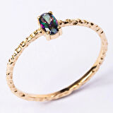 Gümüş Yüzük - Minimal Oval Mistik Topaz Taşlı Gümüş Yüzük-Oval Taşlı 925 Ayar Tek Taş Gümüş Yüzük