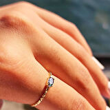 Gümüş Yüzük - Afrodit Eskitme Mistik Topaz Taşlı Evlilik Teklifi 925 Ayar Gümüş Yüzük