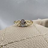 0.60 Karat Zultanit Taşlı Fantazi Modern Tasarım 14 Ayar Altın Evlilik Alyansı