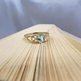 0.60 Karat Green Topaz Taşlı Fantazi Modern Tasarım 14 Ayar Altın Evlilik Alyansı