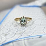 1.05 Karat Green Topaz Taşlı 0.30 Karat Pırlanta(Signty)Taşlı Vintage Tasarım 14 Ayar Altın Yüzük