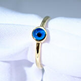 Gümüş Yüzük - Göz Nazar Boncuğu Minimal Tarz Tek Taş 925 Ayar Gümüş Yüzük