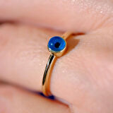 Gümüş Yüzük - Göz Nazar Boncuğu Minimal Tarz Tek Taş 925 Ayar Gümüş Yüzük