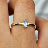 Gümüş Yüzük - Baget Tasarım Signity Swaroski (Zirkon) Taşlı Tek Taş 925 Ayar Gümüş Yüzük