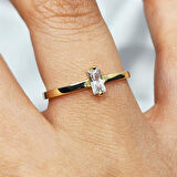 Gümüş Yüzük - Baget Tasarım Signity Swaroski (Zirkon) Taşlı Tek Taş 925 Ayar Gümüş Yüzük