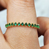 Gümüş Yüzük - Yarım Tur Zümrüt Yeşili Taşlı Minimal Tasarım 925 Ayar Gümüş Yüzük