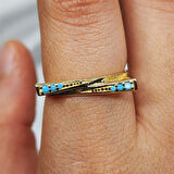 Gümüş Yüzük - Fantezi Firuze Taşlı Gündelik Gösterişli Tasarım 925 Ayar Gümüş Yüzük