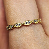 Gümüş Yüzük - Göz Sıralı Swarovski (Zirkon) Taşlı Minimal Modern Tasarım 925 Ayar Alynas Gümüş Yüzük