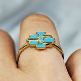 Gümüş Yüzük - Firuze Taşlı Baget Tarz Tasarım 925 Ayar Gümüş Yüzük