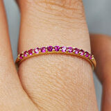 Gümüş Yüzük - 0.25 Karat Ruby Taşlı Yarım Tur Minimal Tasarım 925 Ayar Gümüş Yüzük