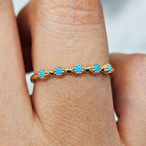 Gümüş Yüzük - Firuze Taşlı Beş Taşlı Minimal Modern Tasarım 925 Ayar Gümüş Yüzük