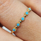 Gümüş Yüzük - Firuze Taşlı Beş Taşlı Minimal Modern Tasarım 925 Ayar Gümüş Yüzük