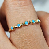 Gümüş Yüzük - Firuze Taşlı Beş Taşlı Minimal Modern Tasarım 925 Ayar Gümüş Yüzük