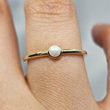 Gümüş Yüzük - İnci Minimal Tasarım Tek Taş 925 Ayar Gümüş Yüzük