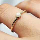 Gümüş Yüzük - İnci Minimal Tasarım Tek Taş 925 Ayar Gümüş Yüzük