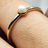 Gümüş Yüzük - İnci Minimal Tasarım Tek Taş 925 Ayar Gümüş Yüzük