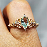 Gümüş Yüzük - Fox 0.50 Karat Love Su Yeşili Prenses Rose 925 Ayar Gümüş Evlilik Teklifi Yüzüğü	