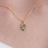 Vintage Tasarım Green Topaz (Su Yeşili) Taşlı 925 Ayar Gümüş Kolye