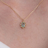 Vintage Tasarım Green Topaz (Su Yeşili) Taşlı 925 Ayar Gümüş Kolye