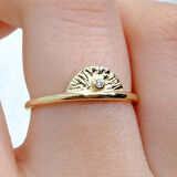 Mini Swarovski Taşlı Yelpaze 14 Ayar Altın Kadın Yüzük-Hediye Altın Yüzük