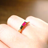 Yakut Baget Taşlı Vintage Eşsiz Modern Tasarım Boğumlu 14 Ayar Altın Kadın Yüzük-Günlük Hediyelik 