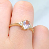 Oval Kesim Pembe Safir Yan Zirkon Taşlı Tektaş Modern 14 Ayar Altın Kadın Yüzük Günlük-Hediyelik