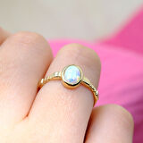 Opal Taşlı Oval Kesim Boğumlu Tektaş Modern Tasarım 14 Ayar Altın Kadın Yüzük Günlük-Hediyelik