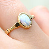Opal Taşlı Oval Kesim Boğumlu Tektaş Modern Tasarım 14 Ayar Altın Kadın Yüzük Günlük-Hediyelik