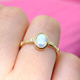 Opal Taşlı Oval Kesim Boğumlu Tektaş Modern Tasarım 14 Ayar Altın Kadın Yüzük Günlük-Hediyelik