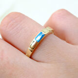 Turkuaz, Firuze Baget Taşlı Vintage Eşsiz Modern Tasarım 925 Ayar Gümüş Kadın Yüzük-Günlük Hediyelik