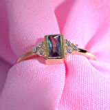 Baget Kesim Mistik Topaz Yan Zirkon Taşlı Modern 925 Ayar Gümüş Tektaş Yüzük Günlük-Hediyelik