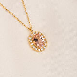Altın Kolye - Morganite Oval Taşlı 14 Ayar Altın Kolye